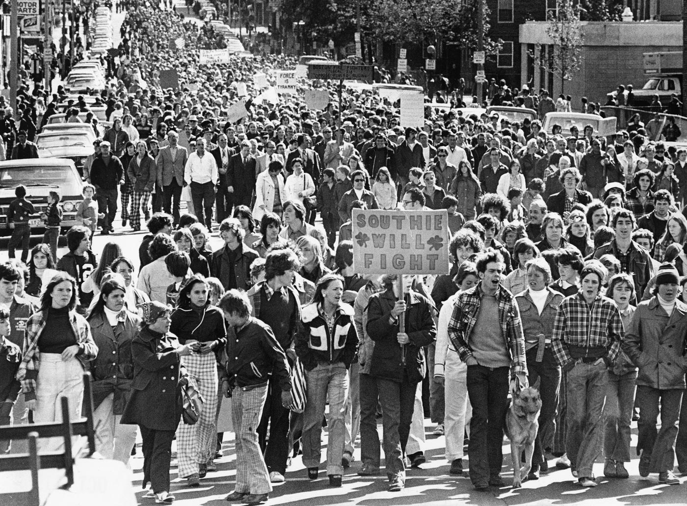 Angry crowd of white protestors